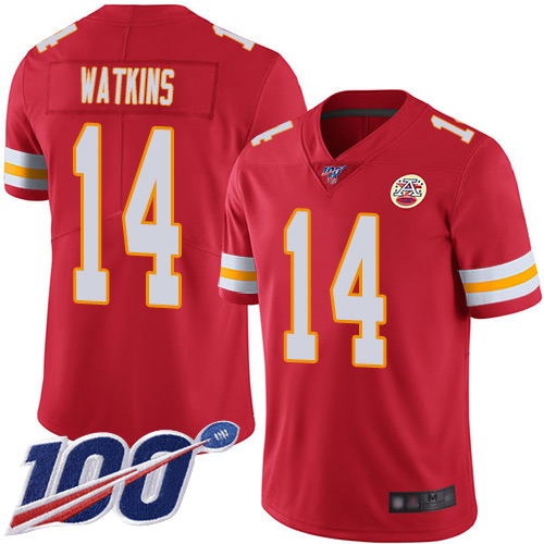 Youth Kansas City Chiefs #14 Watkins Sammy Red Team Color Vapor Untouchable Limited Player 100th Season Football Nike NFL Jersey
